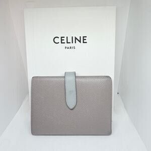 Celine Medium Strap Wallet Bicolor Greige/Mineral Grained Calfskin w/ Box